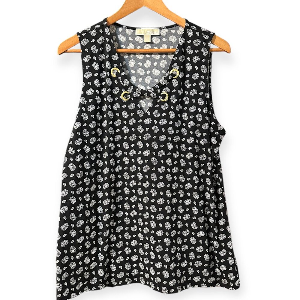 Michael KORS black paisley print Tank with Gold accents size XL